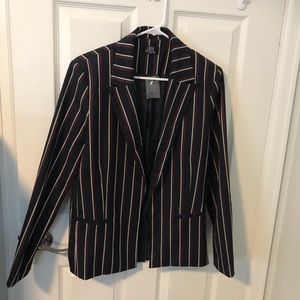 The Wood Pinstripe Tux Blazer with Elbow Patches